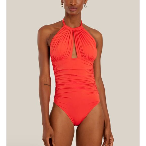 LENNY NIEMEYER Ruched Adjustable Halter One Piece Red‎ NWOT Small - Picture 1 of 6